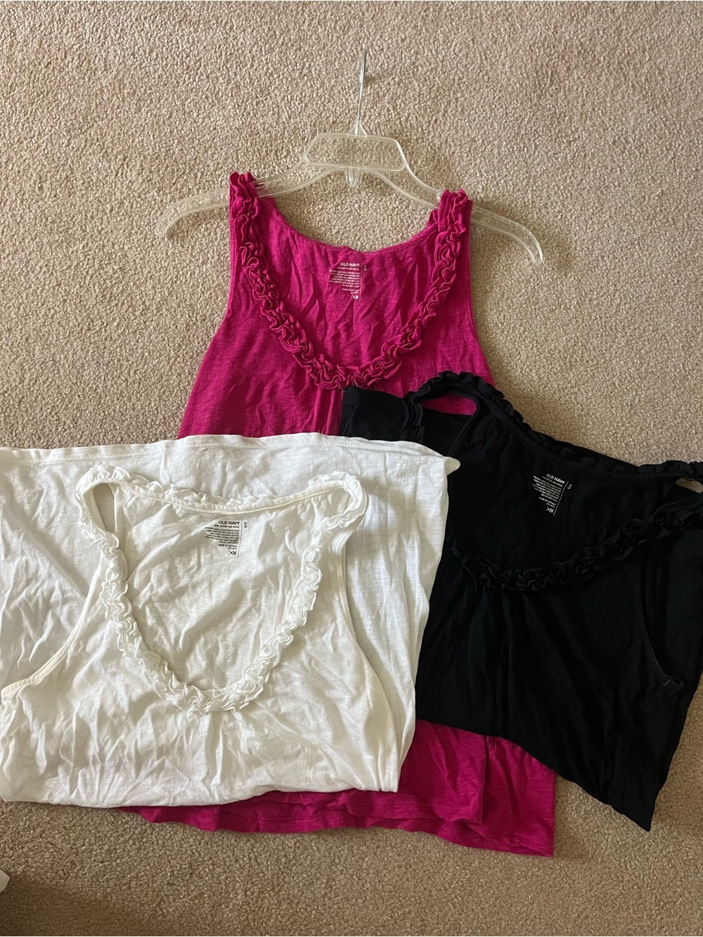 Lot of 3 Old Navy Ruffle Neck Tank Tops - Size Small Soft cotton-blend tank tops